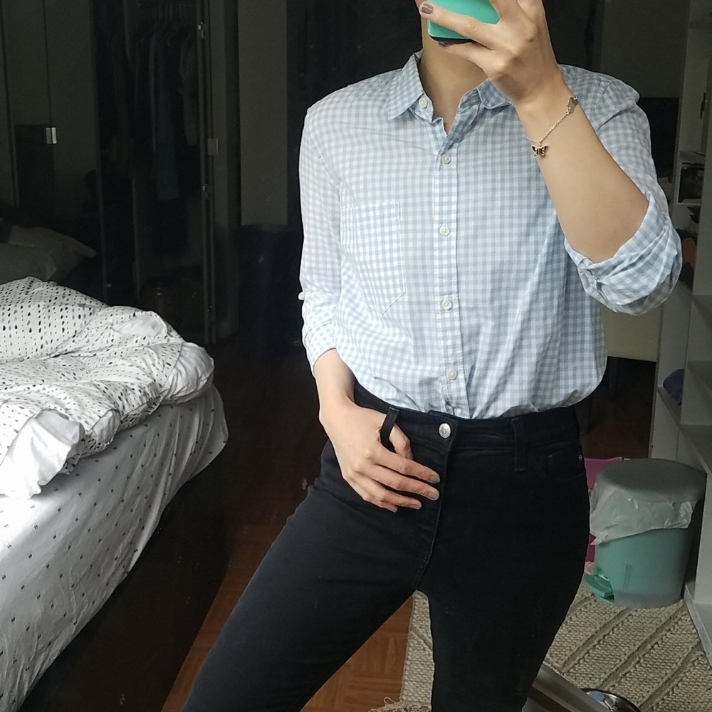 Blue plaid shirt